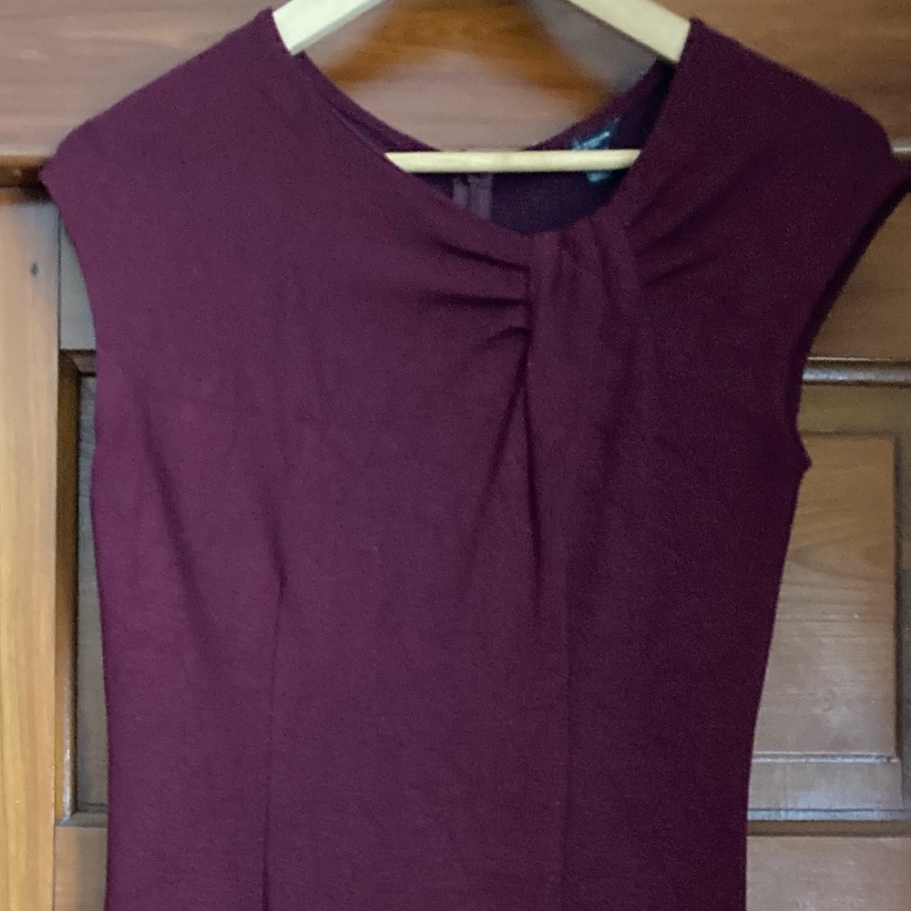 Ann Taylor Burgundy Dress Twist Neck Detail
